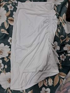 White Ruched Detail Skirt