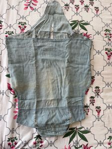 Distressed Denim Sleeveless tie up Top