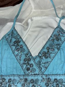 Blue Halter Neck Embroidery Top