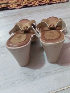Stylish Beige and Gold Wedge Sandals