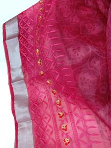 Vibrant Pink Saree with Tassels