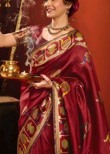Elegant Maroon Silk Saree with Stiched Blouse