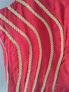 Red chaniya choli with Golden and silver Border fo