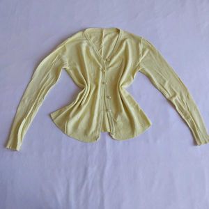 Yellow Ribbed Button-Up Cardigan🐥