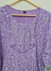 Beautiful Lavender Kurta with Embellished Neckline