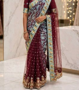 Elegant Maroon Embroidered Saree