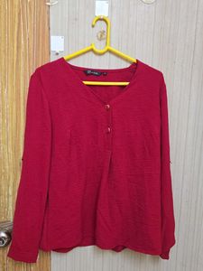 Wardrobe Chic Red Textured V-Neck Top