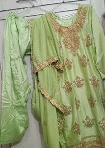Embroidered Green Kurti Set