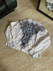 Men's White Embroidered Button-Up Shirt