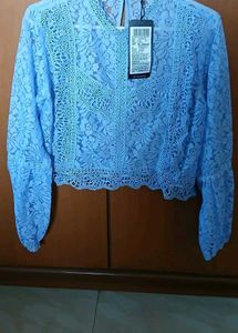 Elegant Light Blue Lace Top - L Size