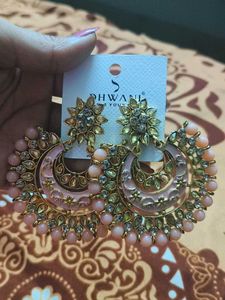 Elegant Pink &amp; Gold Statement Earrings