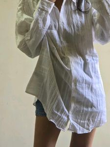 Chic Textured White Oversized Shirt