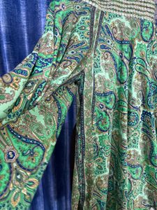 Elegant Teal Velvet Top &amp; Green Skirt Set
