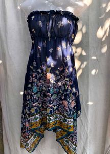 201110. Navy Floral Butterfly Strapless Dress