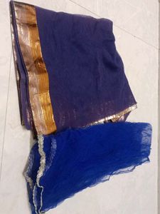 Royal Blue Dupatta with Gold Border