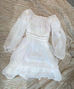 Flowy White ruffle mini Dress