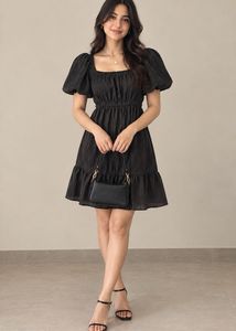 Chic Black Puff Sleeve Mini Dress