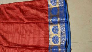 Elegant Red Silk Saree with Blue Border