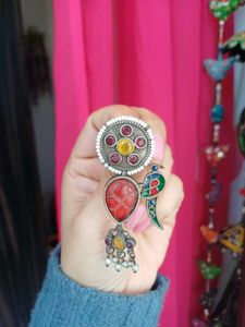 Brass handcraved stone Peacock earring