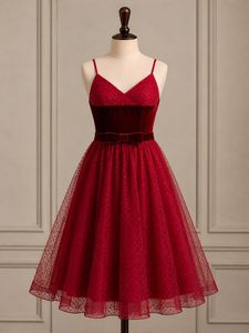 Elegant Red Velvet & Tulle Dress
