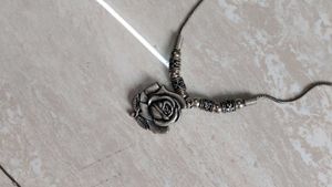 Oxidised Silver Rose Pendant Necklace &amp; Ghungroo A