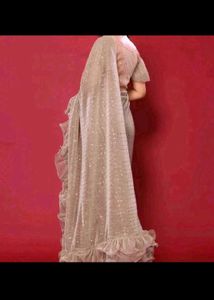Elegant Sequined Ruffle pallu saree with stitched