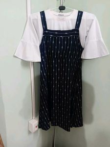 Cute Navy & White Pinafore Dress