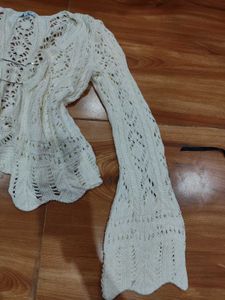 Cream Knit Bell Sleeve Cardigan