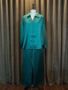 Solid Green Oversized Satin PJ Set