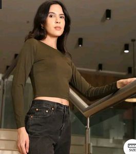 Olive Green Long Sleeve Crop Top
