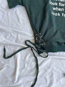 Dark Green Lace-Up Graphic Sweatshirt