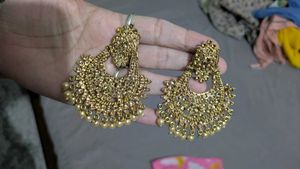 Golden Chandbali Earrings with Maang Tikka Set | P