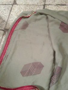 Elegant Grey Saree with Red Border used