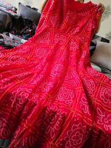 Tomato Colour Long Flair Gown