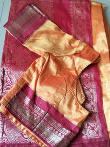 Elegant Red &amp; Gold Silk Saree with Blouse