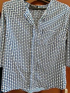 Stylish Navy &amp; White Polka Dot shirt type top