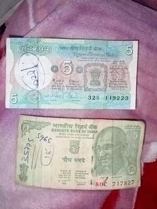 Vintage Indian 5 Rupee Notes