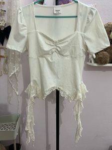 Cute Lace Trimmed White Top