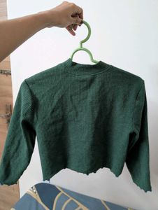 Green Ribbed Crop Top