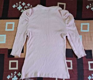 Pink Long Sleeve Top with Pearl Details