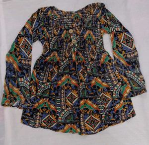 Boho Print Smocked Kurta Top