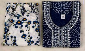 Embroidered Navy Blue Kurta Set