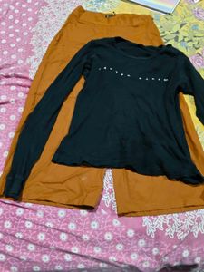 Black Long Sleeve Top & Orange Pants Set