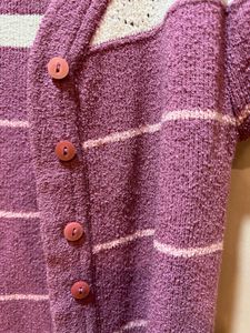 Lilac &amp; white stripe front open cardigan