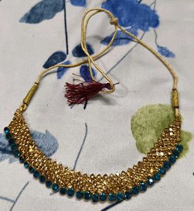 Gold &amp; Blue Gemstone Necklace Set