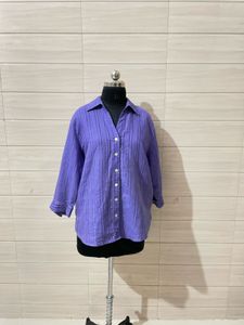 Purple Textured Oversized Button-Up Shirt