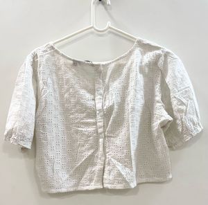 White Schiffli Crop Top