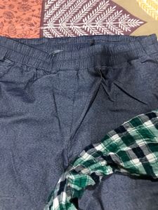 Stylish Blue Pants and Green Checkered Shirt
