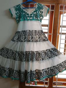 White &amp; Teal Embroidered Dress