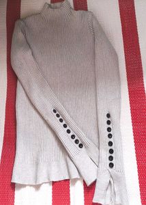 Ribbed Mock Neck Sweater with Button Detail